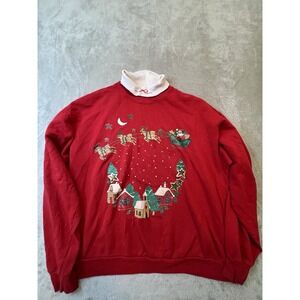 Gopher Sport Sweatshirt Womens L Red Mock Neck Christmas Santa Reindeer